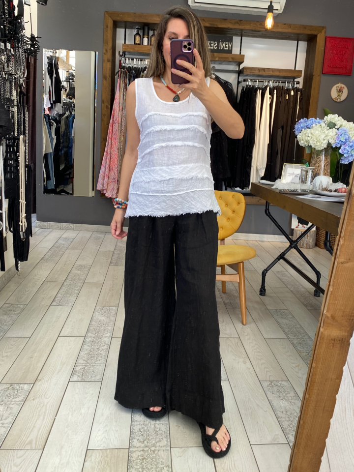 Elena Bol Paça Keten Pantolon (siyah)