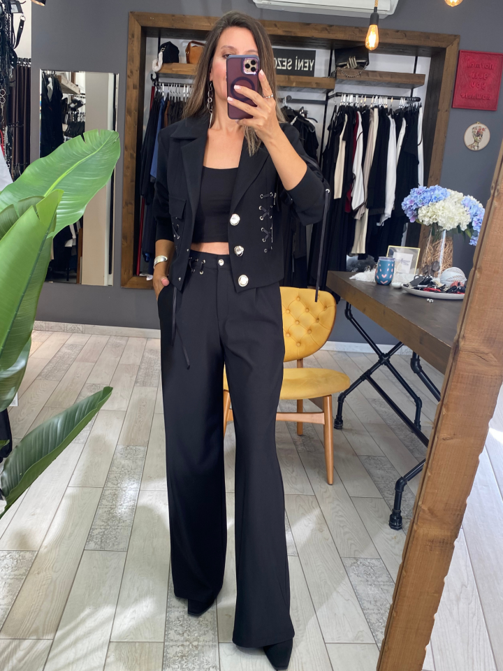 Florencia Palazzo Pantolon (siyah)