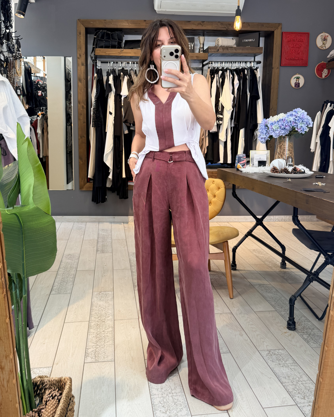 Zeyn İpekli Dökümlü Pantolon (gülkurusu)