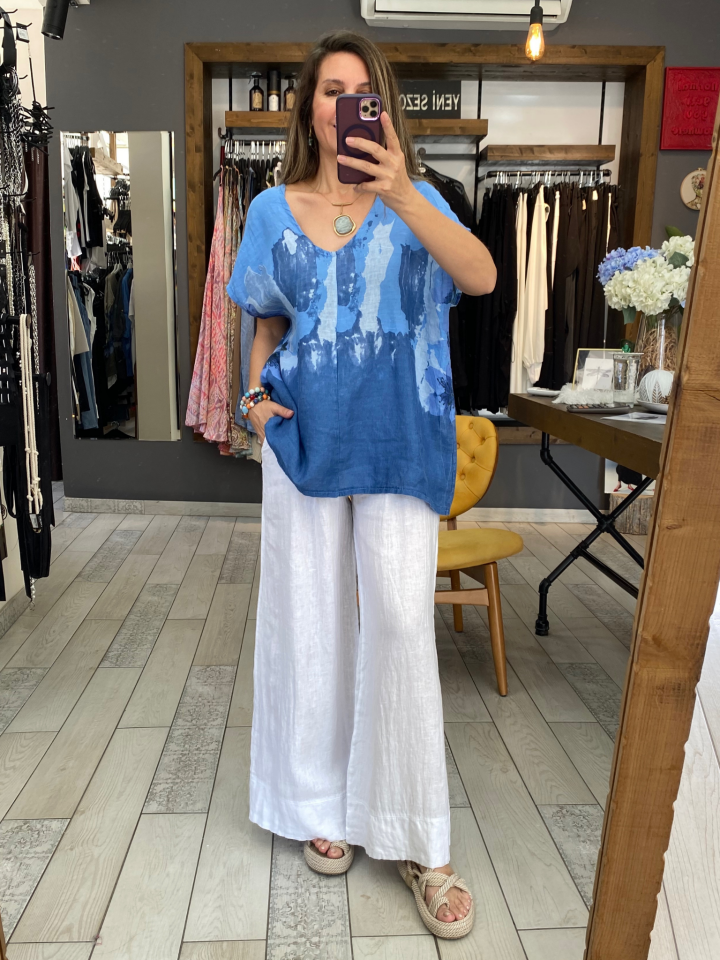 Elena Bol Paça Keten Pantolon (beyaz)