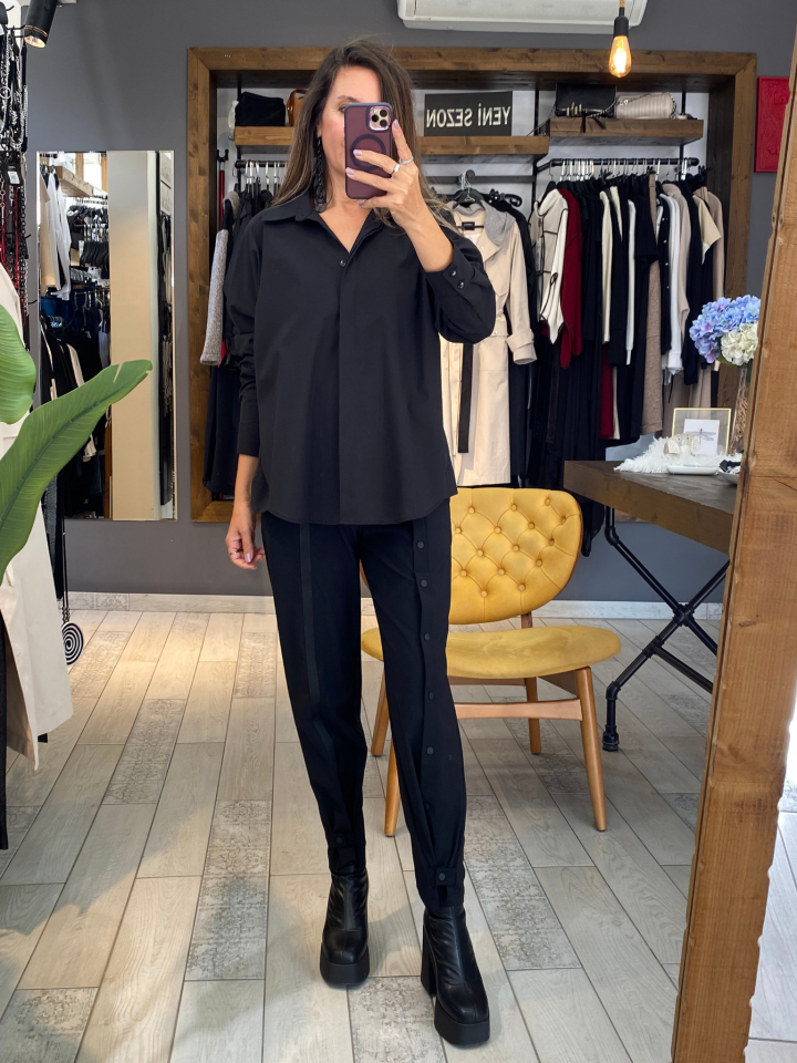 Travis File Detaylı Gömlek (siyah)