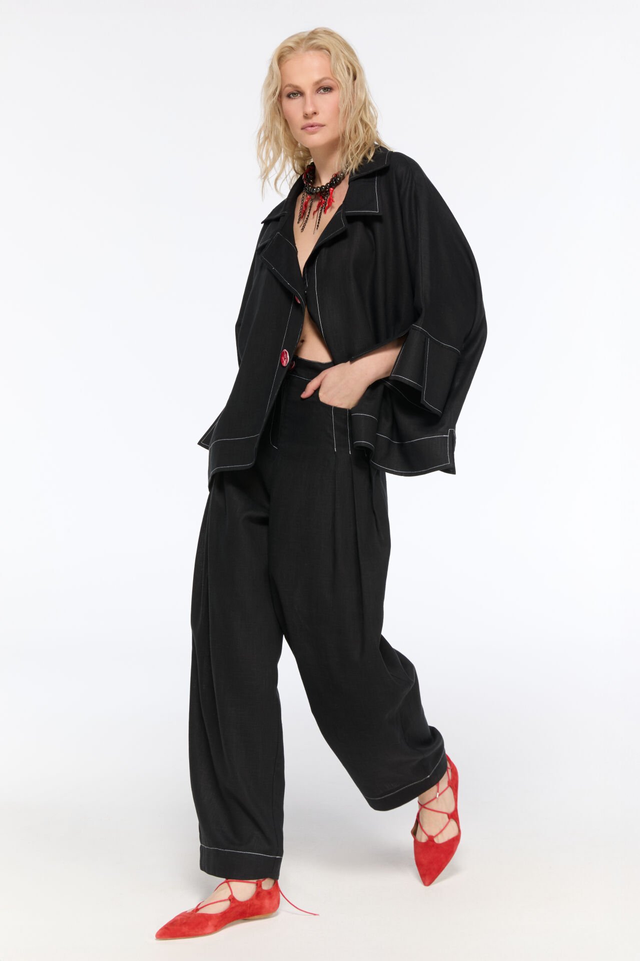 Talia Keten Gömlek / Ceket ( Siyah)