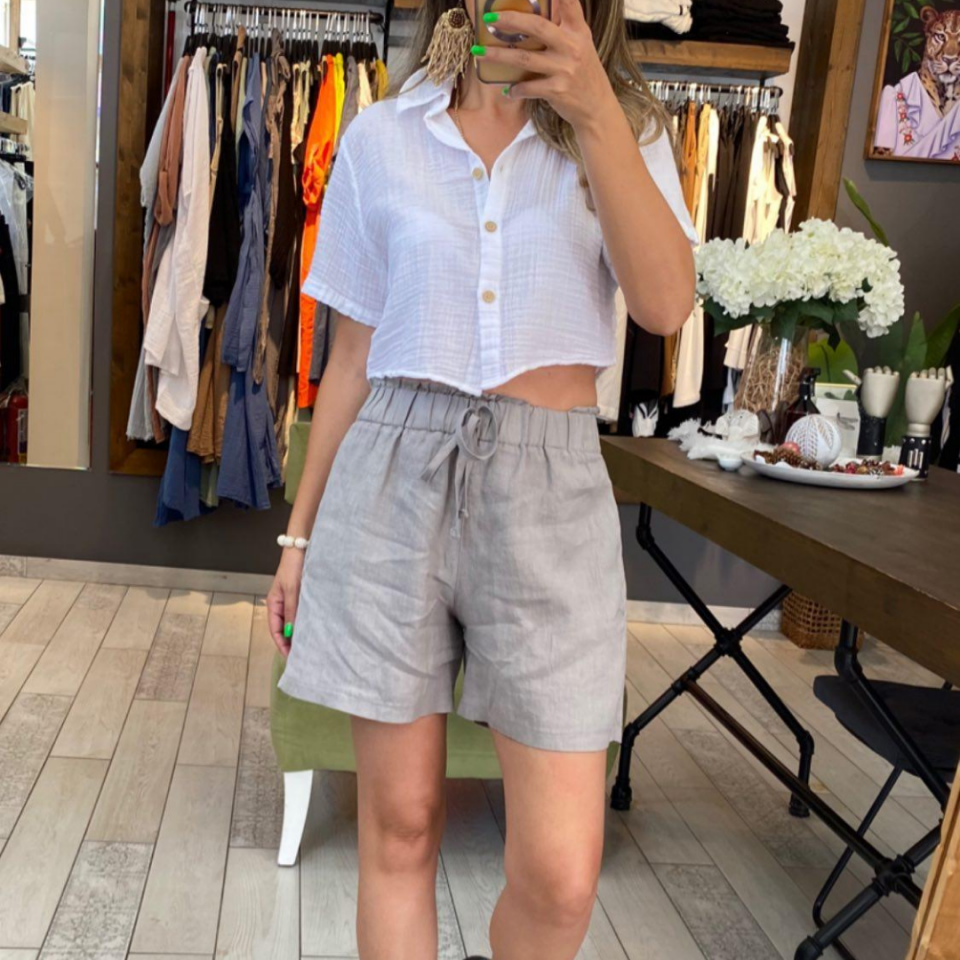 Müslin Crop Gömlek (beyaz)