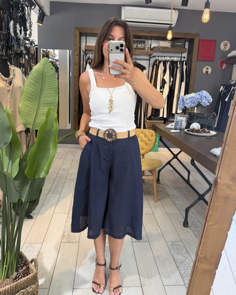 Keten Midi  Şort Etek (lacivert)