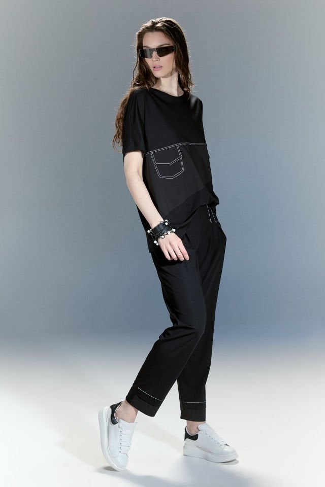 Vanessa Kontrast Dikiş ve Cep Detaylı Bluz