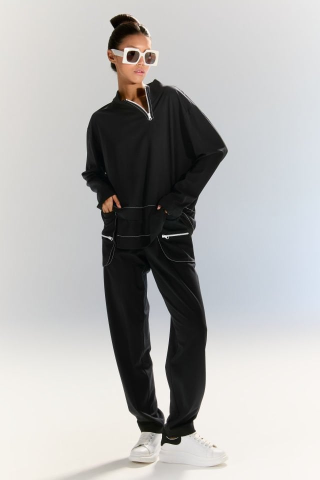 Brooke Kontrast Dikiş ve Fermuar Detaylı Pantolon