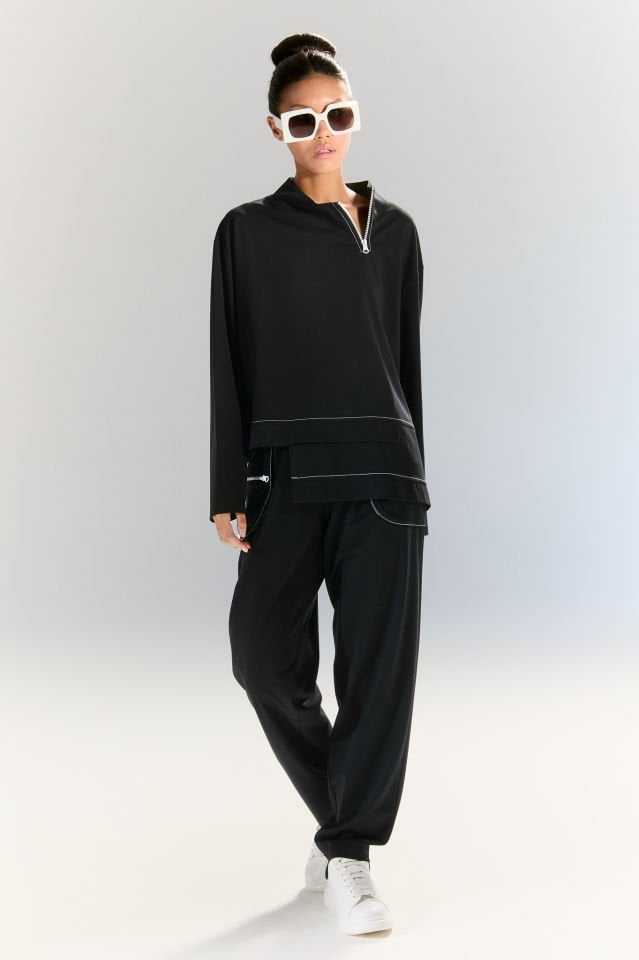 Brooke Kontrast Dikiş ve Fermuar Detaylı Pantolon