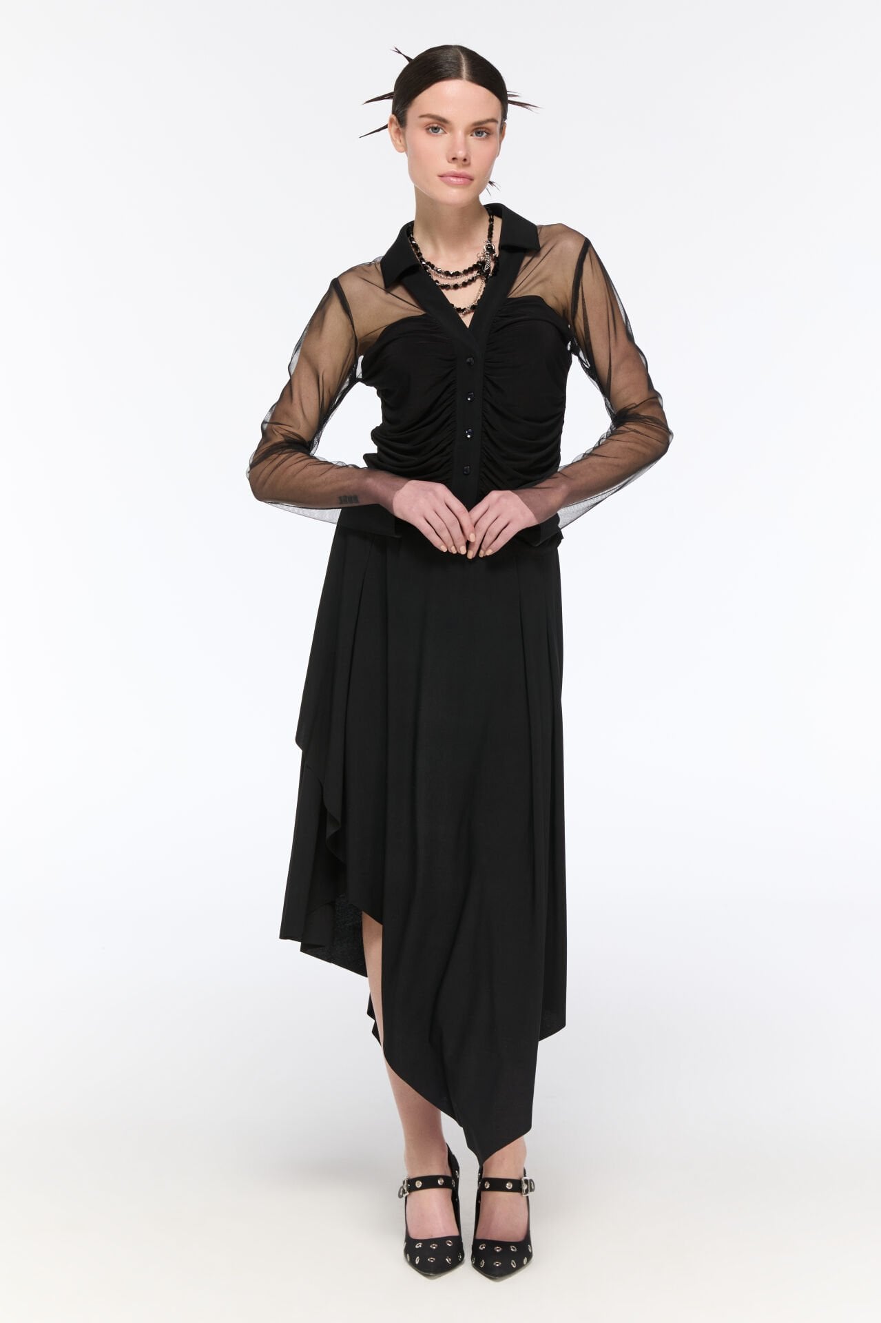 Livy Tüllü Bluz (siyah)