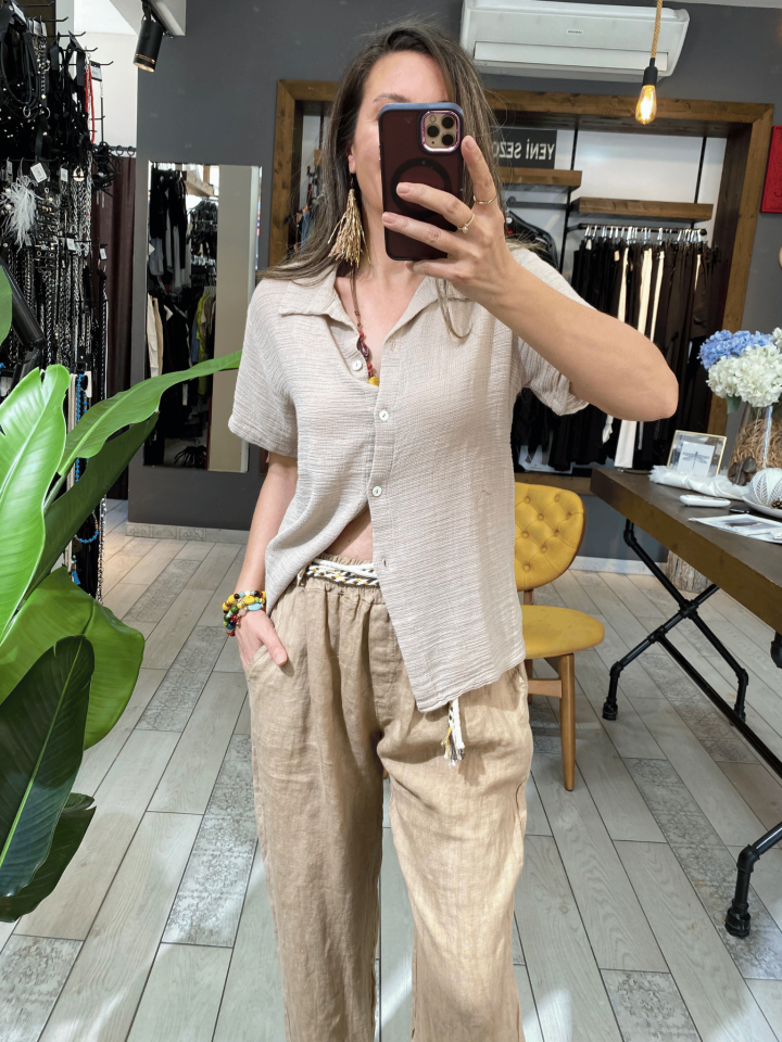 Elek Keten Gömlek (Beige)