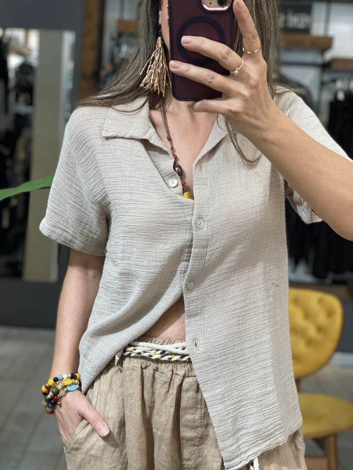 Elek Keten Gömlek (Beige)