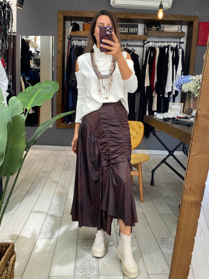 Carla Büzgülü Etek (kahve)