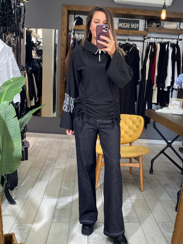 Nesto Büzgü Detaylı Bluz (siyah)