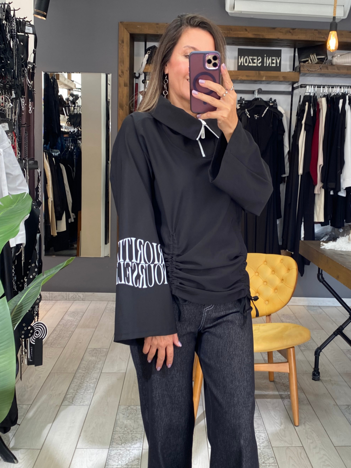 Nesto Büzgü Detaylı Bluz (siyah)