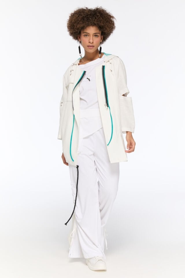 Keten Organze Kapüşonlu Ceket (beyaz)