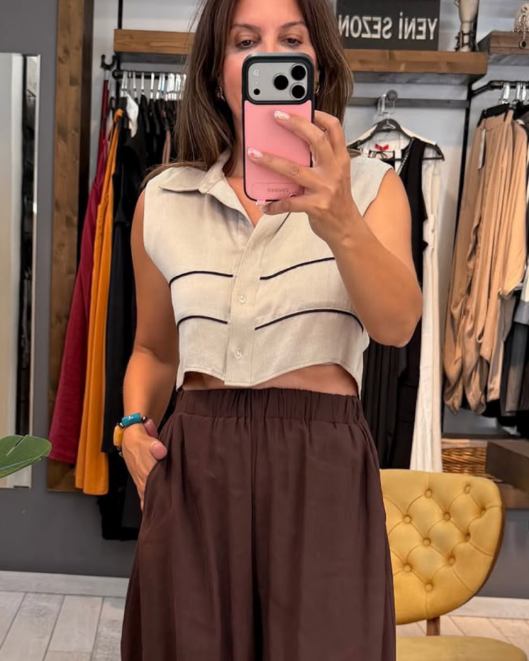 Anesta Liyosel Crop Gömlek (bej)