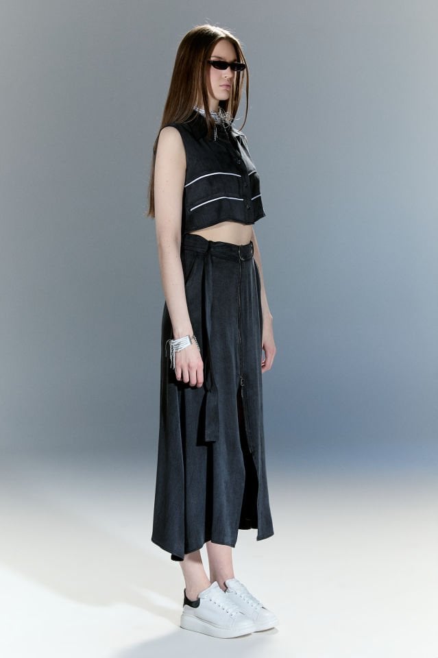 Saanvi Önü Fermuarlı Etek (siyah)