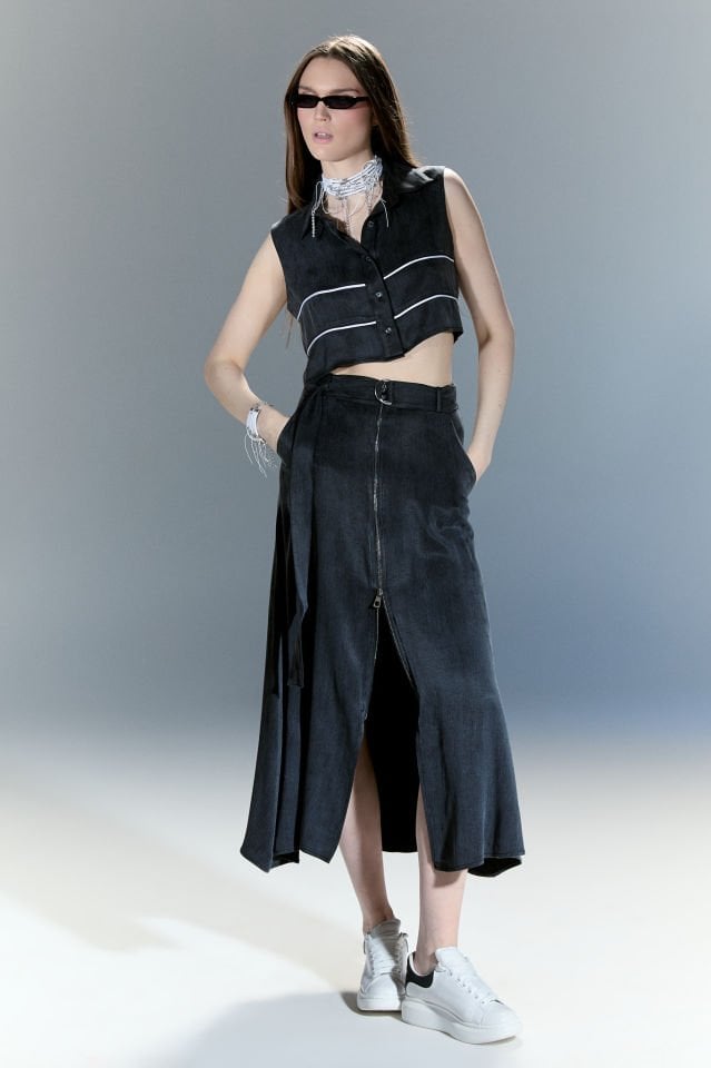 Saanvi Önü Fermuarlı Etek (siyah)