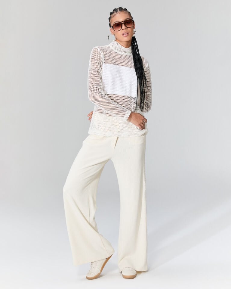 Kumaş Bloklu File Bluz (beyaz)