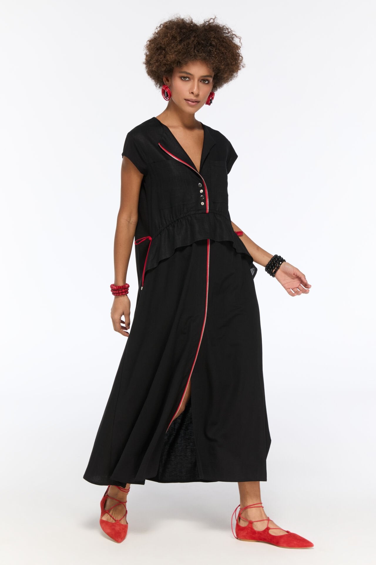 Nora Kırmızı Fermuar Detaylı Elbise(siyah)