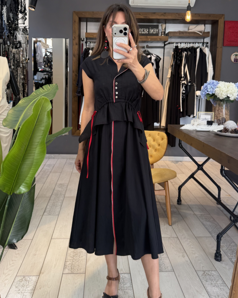 Nora Kırmızı Fermuar Detaylı Elbise(siyah)