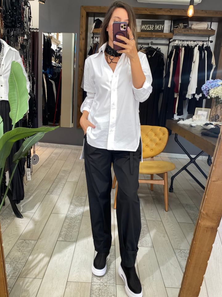 Camela Yanı Düğmeli Gömlek (Beyaz)