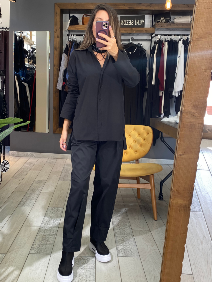 Camela Yanı Düğmeli Gömlek (Siyah)