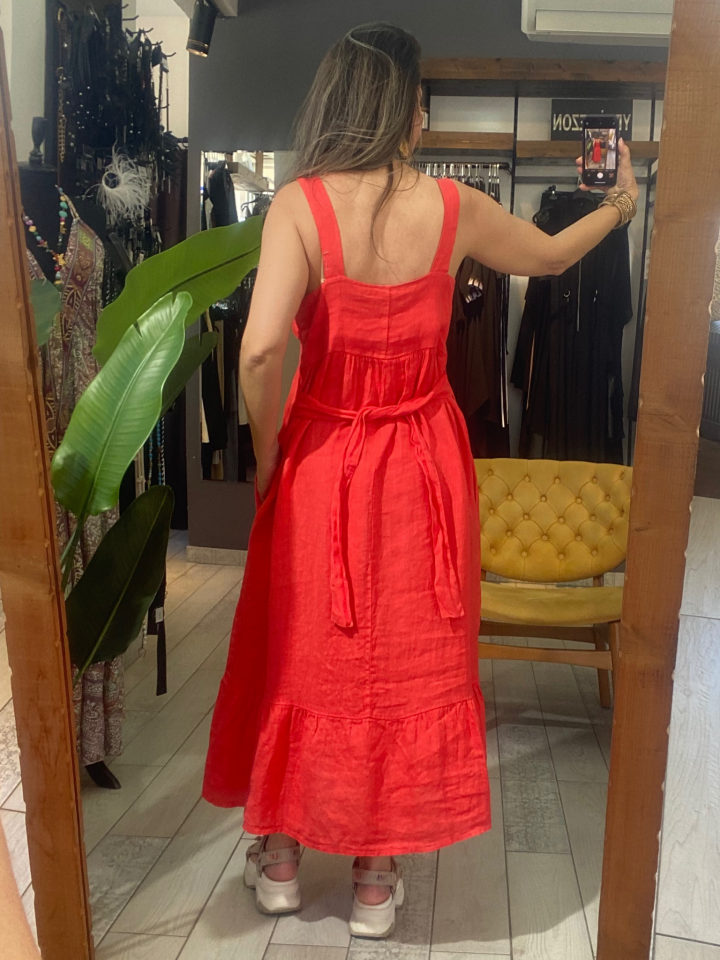 Bağlamalı Keten Elbise (nar çiçeği)