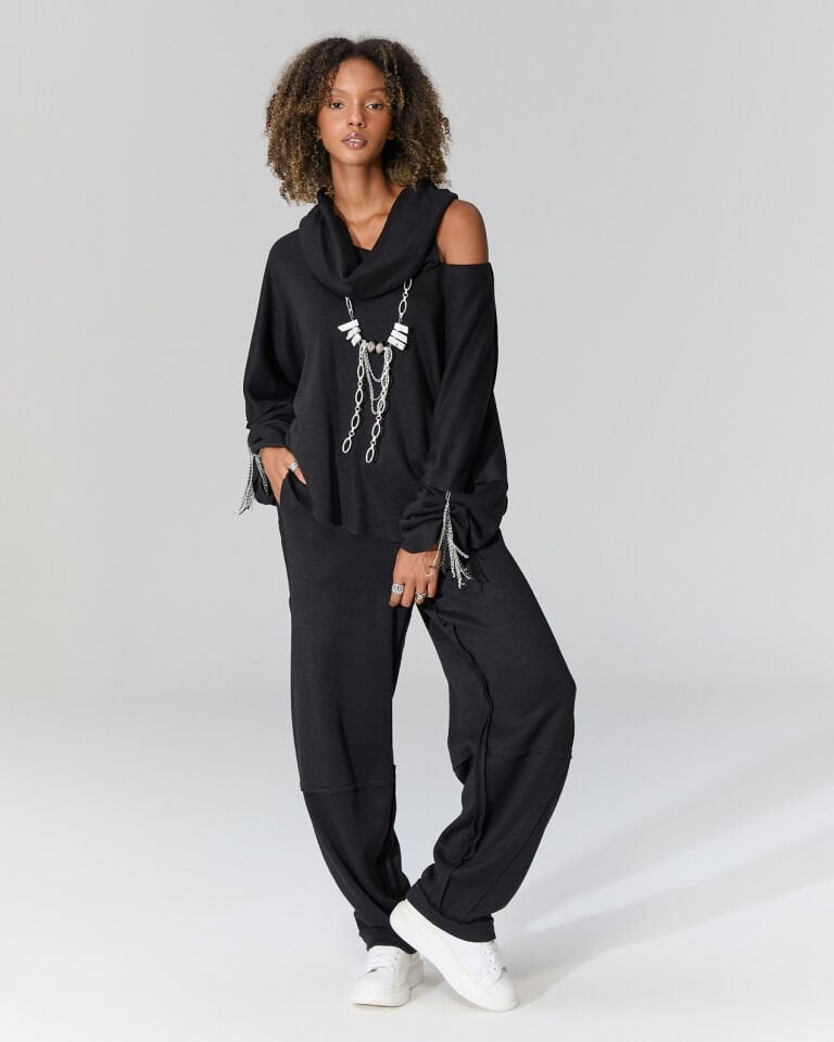 Santa Degaje Yaka Bluz (siyah)