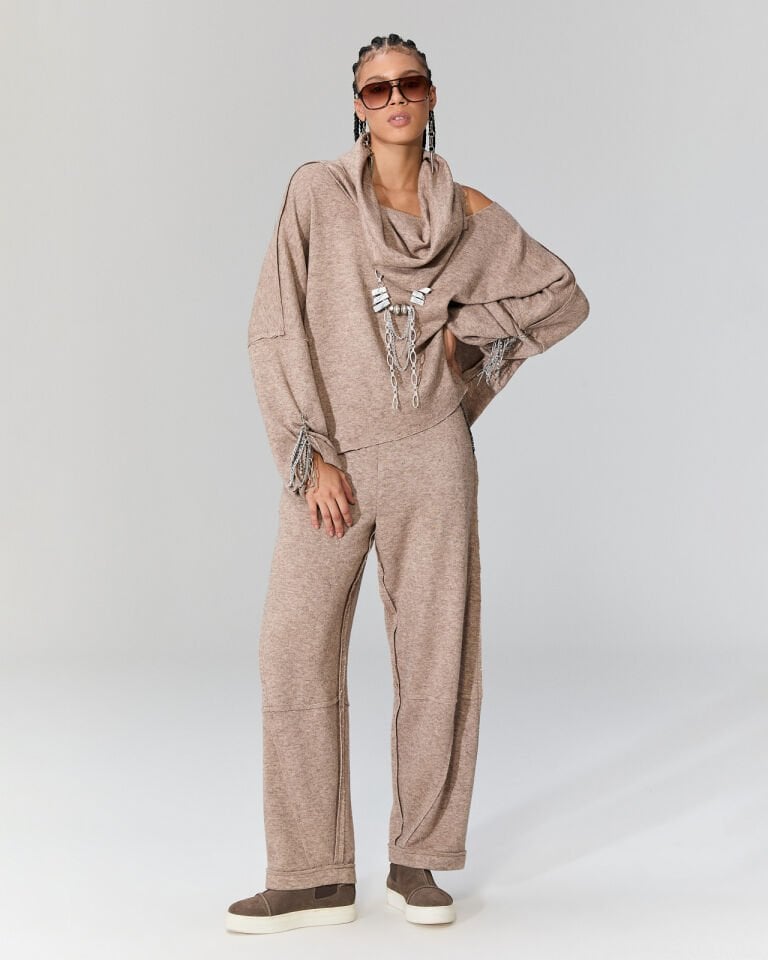 Santa Dikiş Detaylı Triko Pantolon (bej)