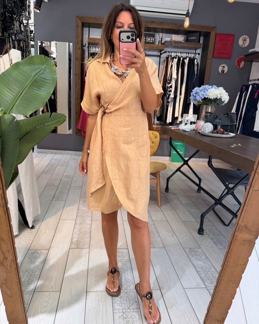 Well Anvelop Keten Elbise (camel)