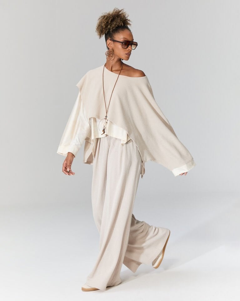 Bol Paça Triko Pantolon(bej)