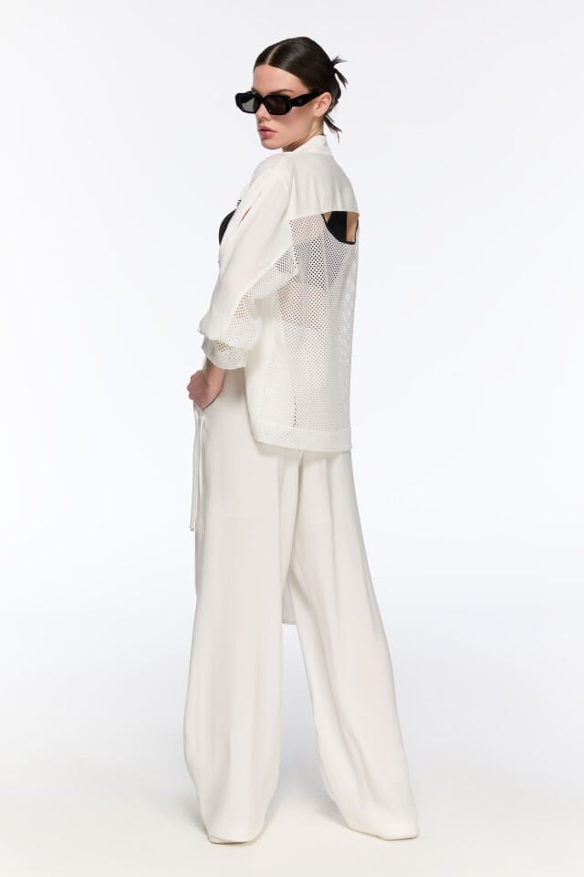 Jenner Sırtı File Tasarım Ceket (beyaz)