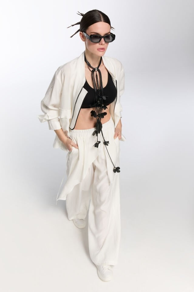 Jenner Sırtı File Tasarım Ceket (beyaz)