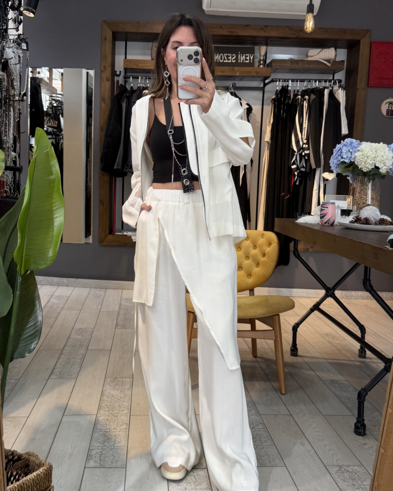 Jenner Sırtı File Tasarım Ceket (beyaz)