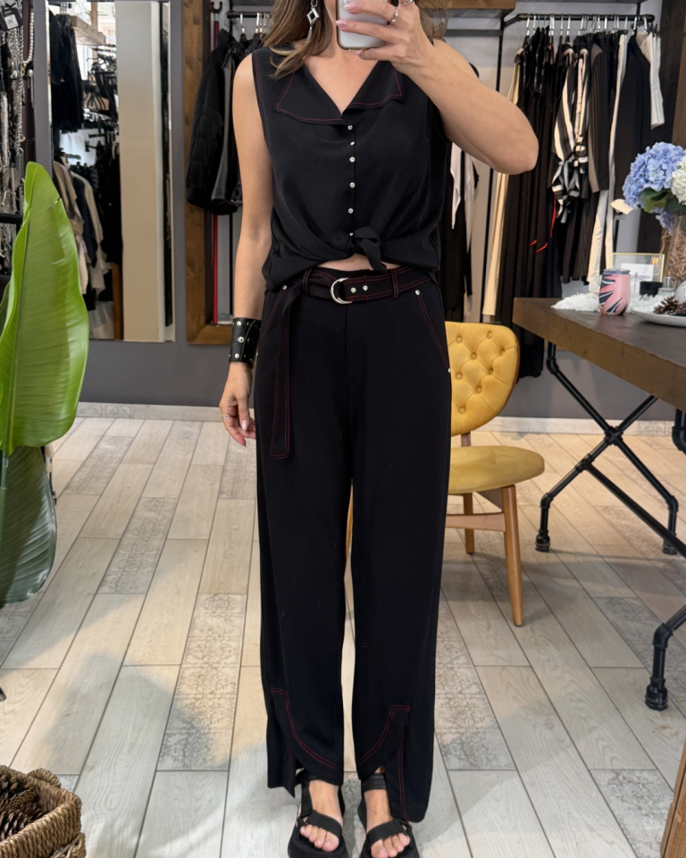 Mila Dikiş Detaylı Rahat Pantolon (siyah)