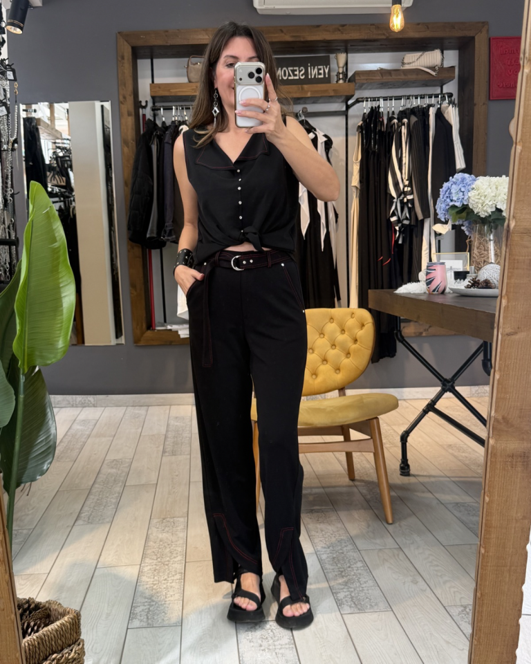 Mila Dikiş Detaylı Rahat Pantolon (siyah)