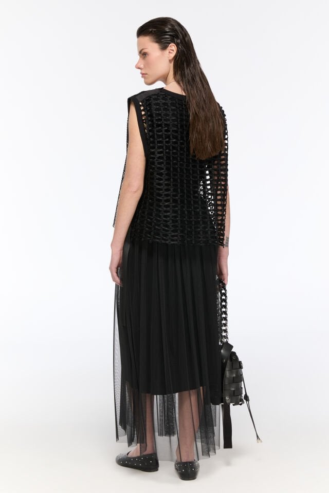 Elara Tül Etekli Fileli Elbise