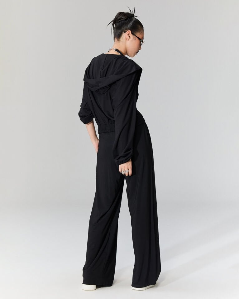 Kruvaze Kapüşonlu Sandy Bluz (siyah)