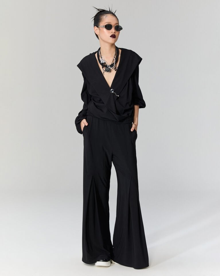 Kruvaze Kapüşonlu Sandy Bluz (siyah)