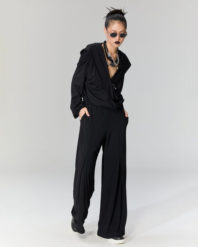 Kruvaze Kapüşonlu Sandy Bluz (siyah)