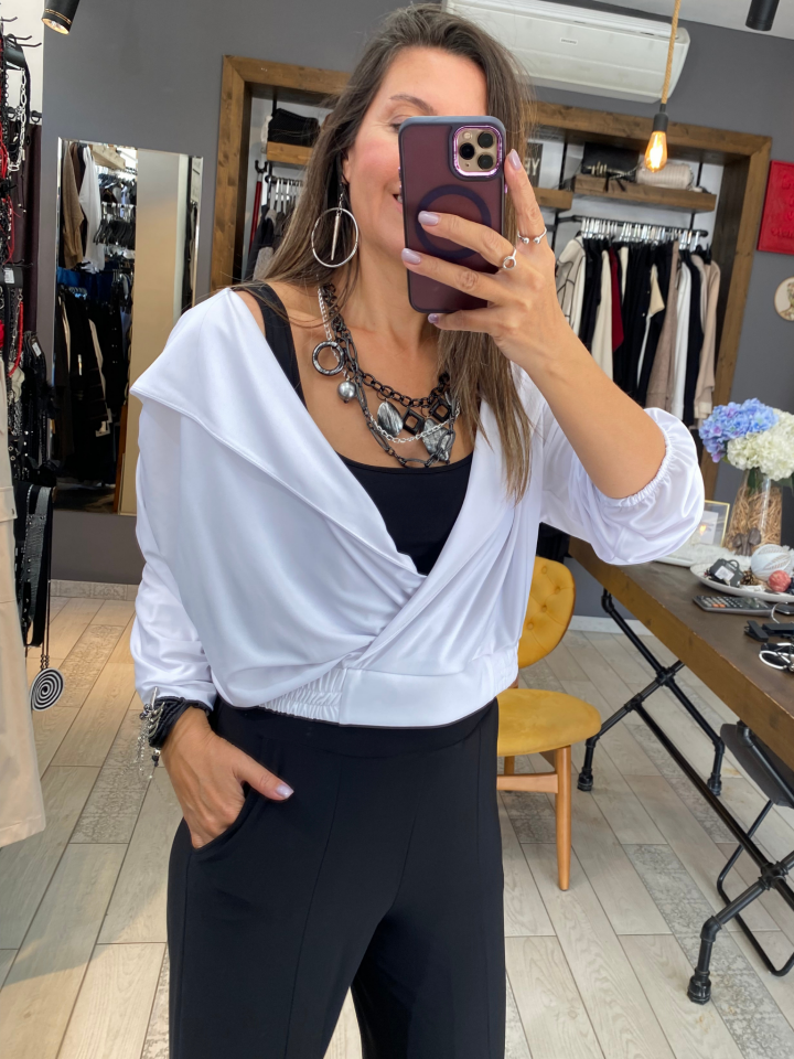 Kruvaze Kapüşonlu Sandy Bluz (beyaz)