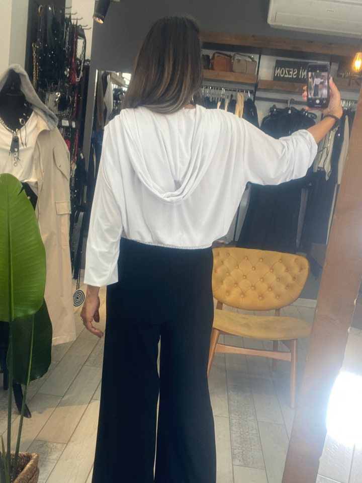 Kruvaze Kapüşonlu Sandy Bluz (beyaz)