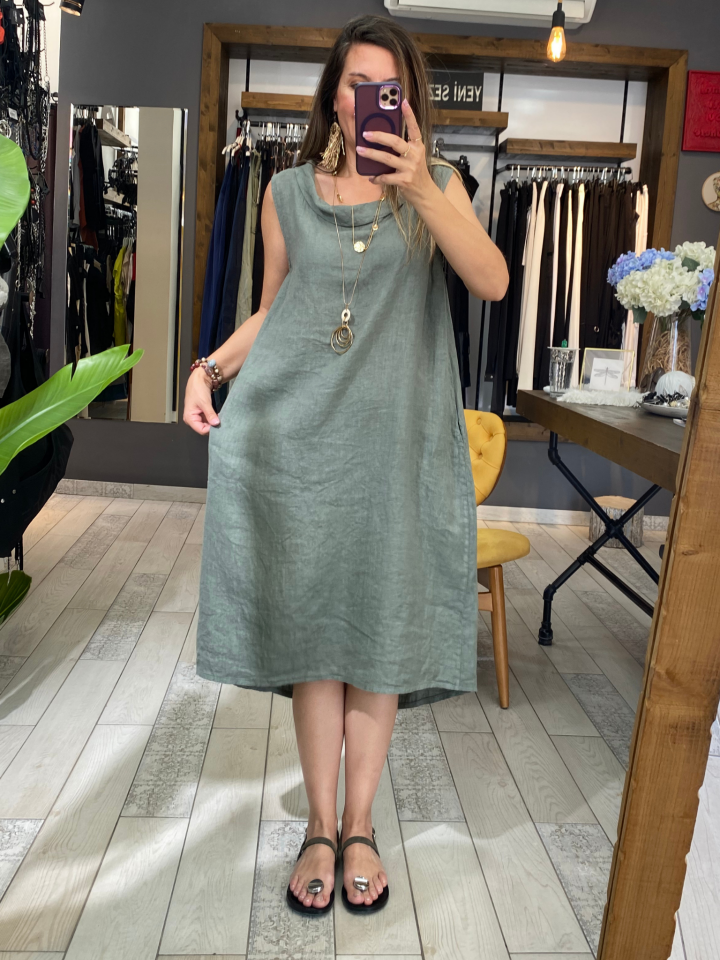 Lea Keten Elbise (haki)
