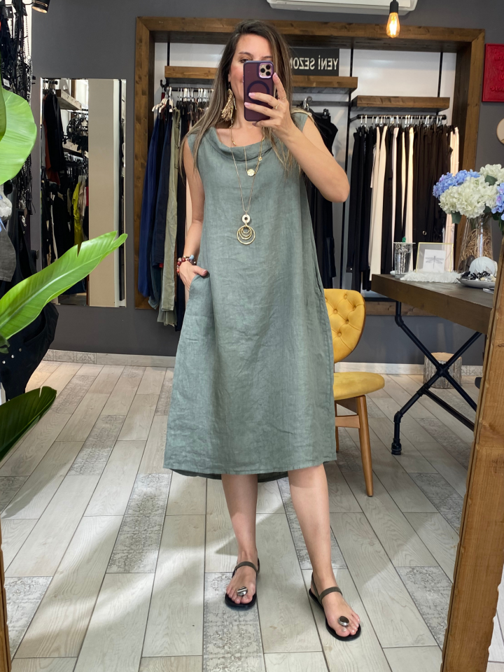 Lea Keten Elbise (haki)