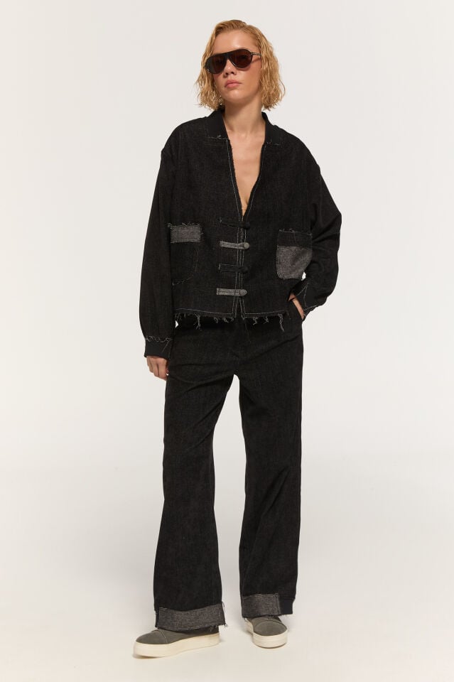 Mae Paça Detaylı Pantolon (Siyah)