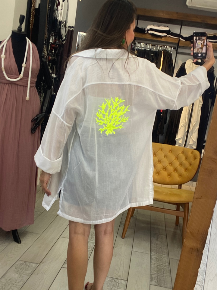 Elisa Neon Yeşil Mercan Desenli Gömlek (beyaz)