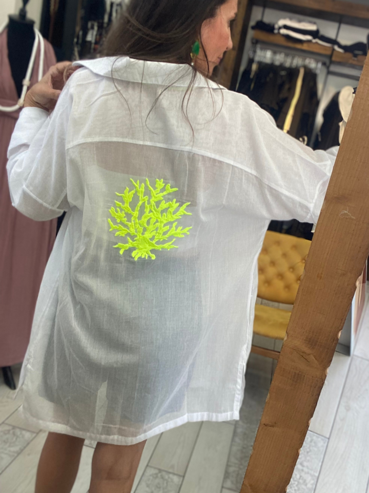 Elisa Neon Yeşil Mercan Desenli Gömlek (beyaz)