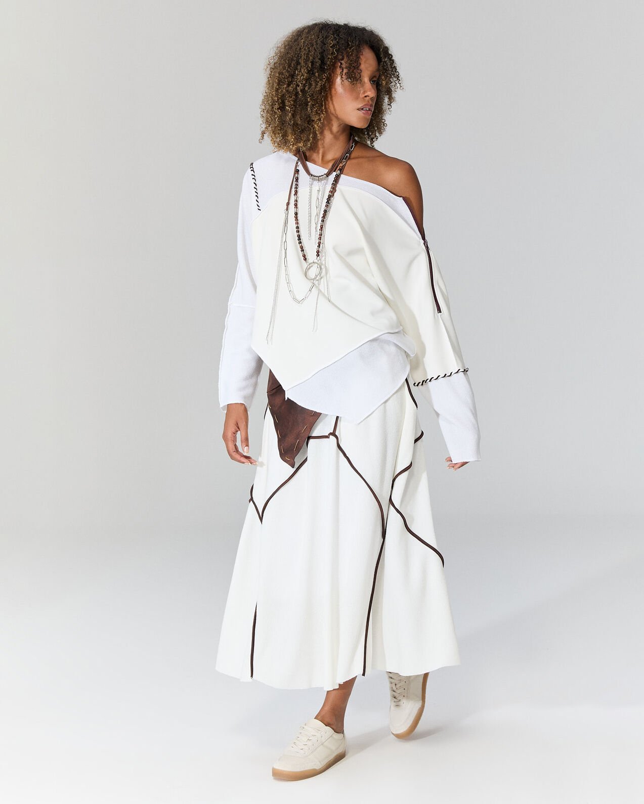 Omzu Fermuar Detaylı Bluz (beyaz)