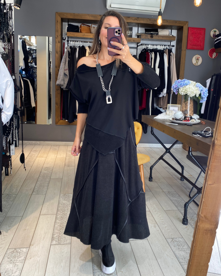 Omzu Fermuar Detaylı Bluz (siyah)