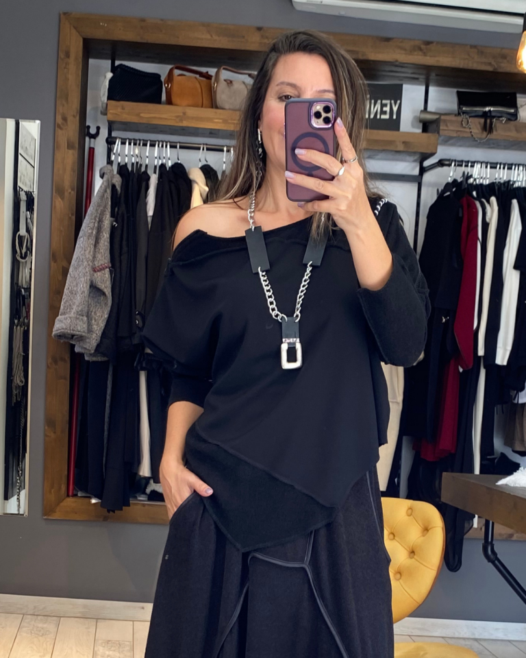 Omzu Fermuar Detaylı Bluz (siyah)